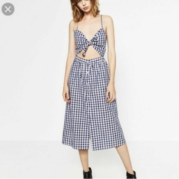 Zara Dresses & Skirts - Zara gingham blue and white button down front tie midi dress